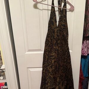 Elegant Backless Halter Dress in Black and Brown